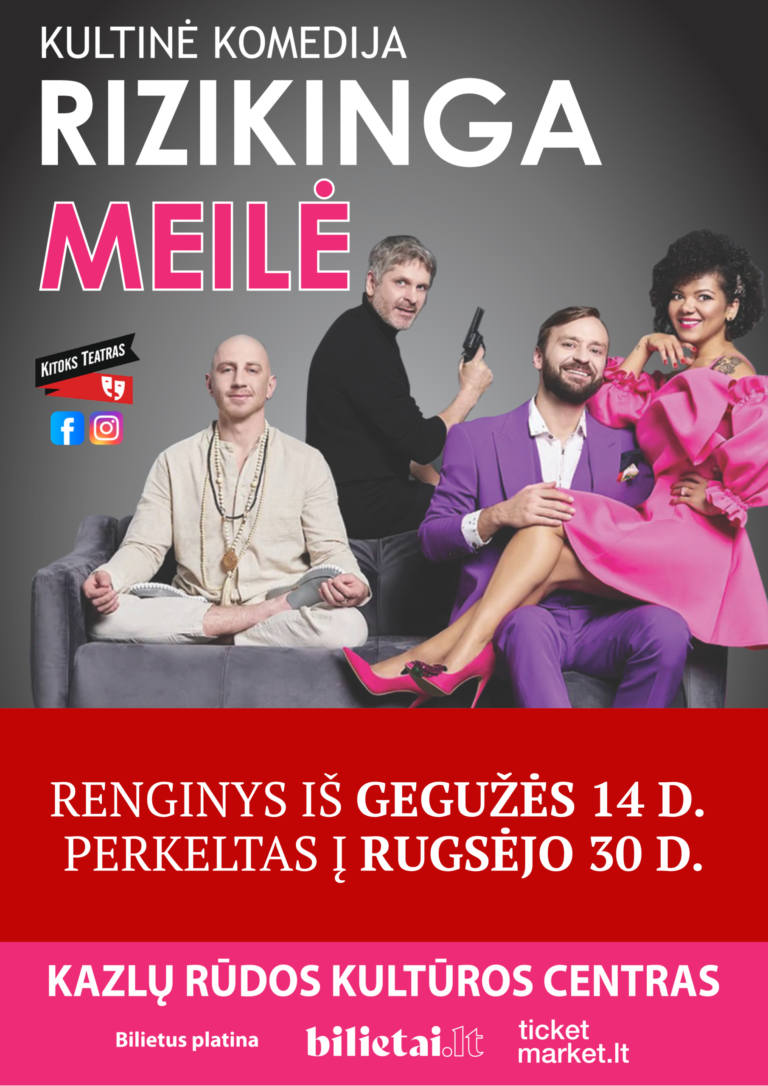Komedija „Rizikinga meilė“ perkeliama į 2026 rugsėjo 30 d.