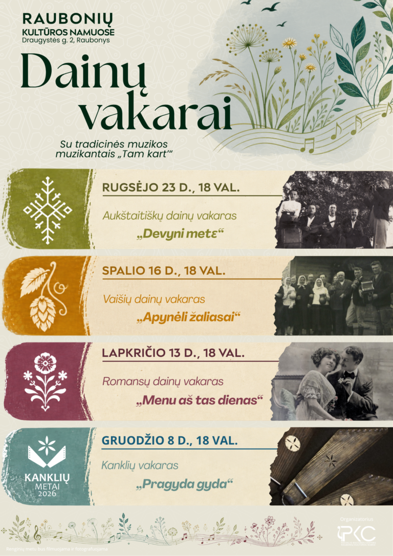 Dainų vakarai su tradicinės muzikos muzikantais „Tam kart’“ Raubonių kultūros namuose