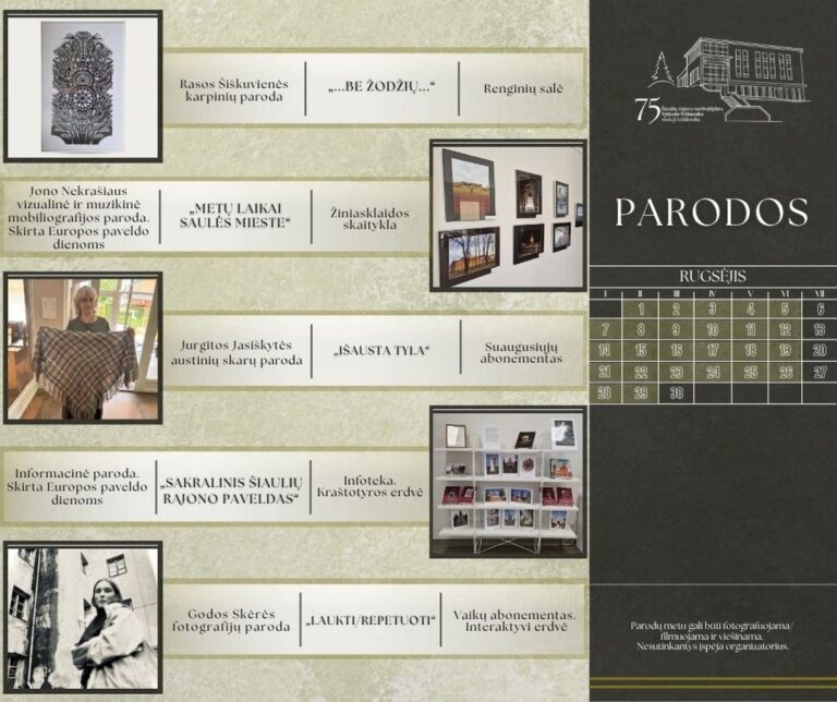 1–29 d. – ŠIAULIŲ RAJONO SAVIVALDYBĖS VYTAUTO VITKAUSKO VIEŠOJOJE BIBLIOTEKOJE – parodos bibliotekoje