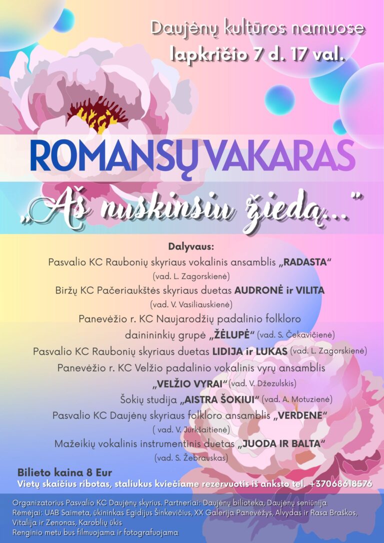 Romansų vakaras „Aš nuskinsiu žiedą“ Daujėnų kultūros namuose