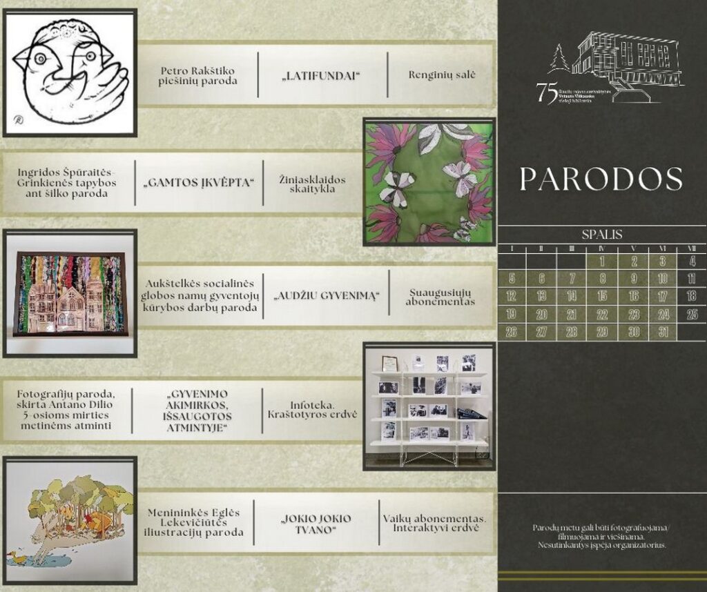 1–31 d. – ŠIAULIŲ RAJONO SAVIVALDYBĖS VYTAUTO VITKAUSKO VIEŠOJOJE BIBLIOTEKOJE – Parodos